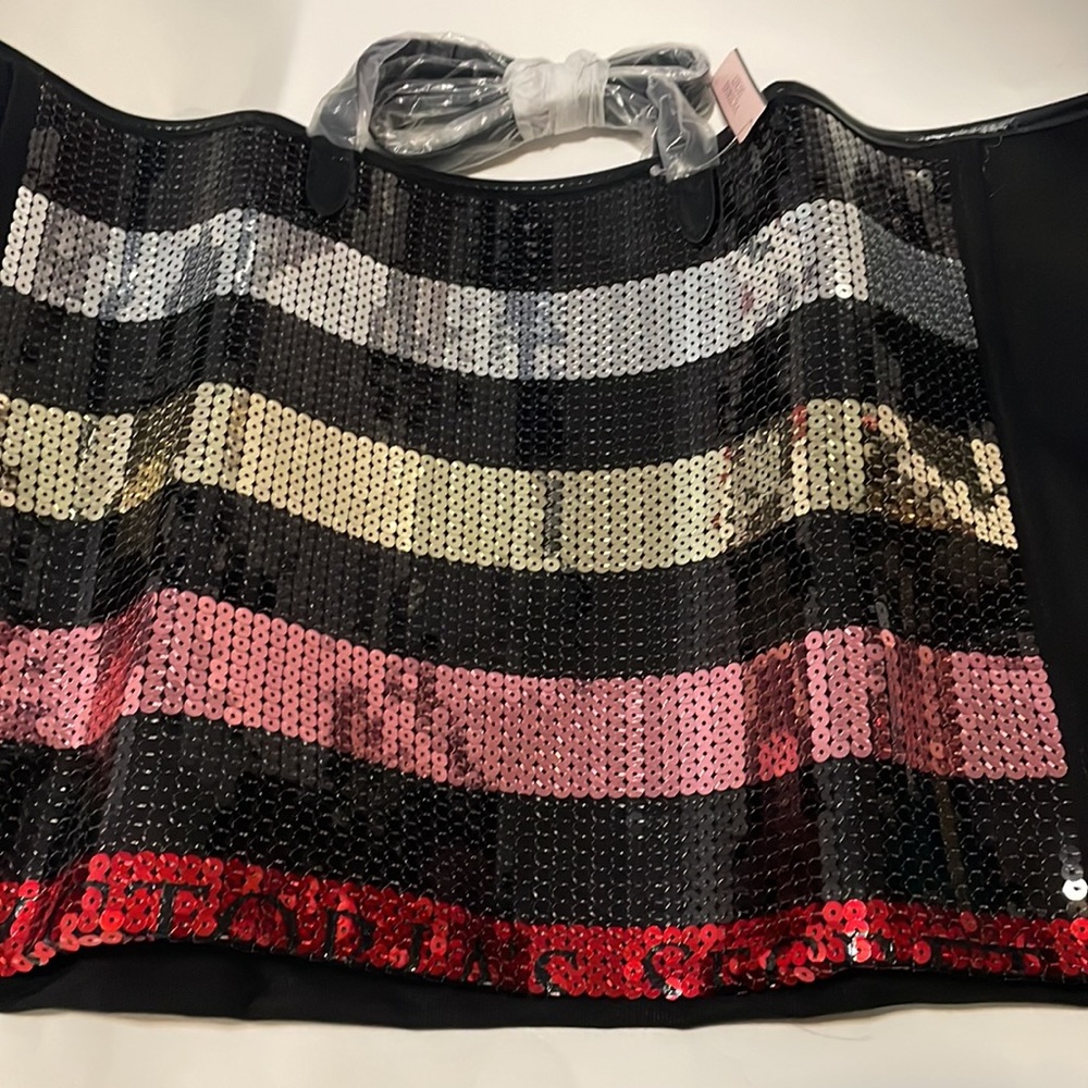 NWT Victoria Secret Sequin Stripped Tote Bag And Clutch - Picture 2 of 7